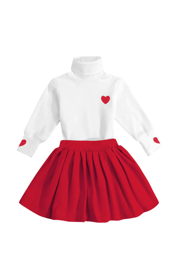 GIRLS - 2 Pc Red Heart Top and Skirts Set - Hannah Rose Vintage Boutique