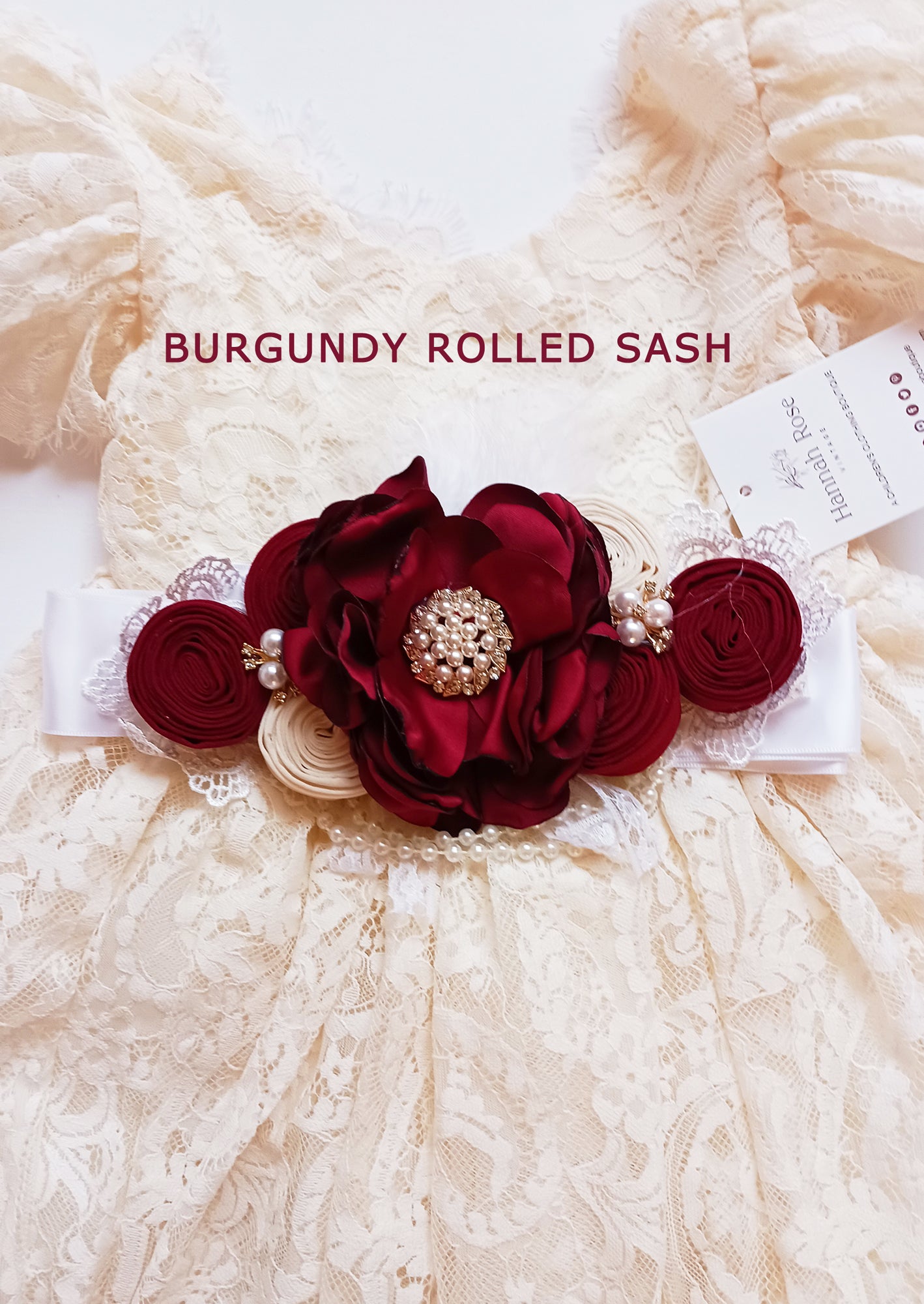 Satin Bridal Flower Sash Belt for weddings in Burgundy 