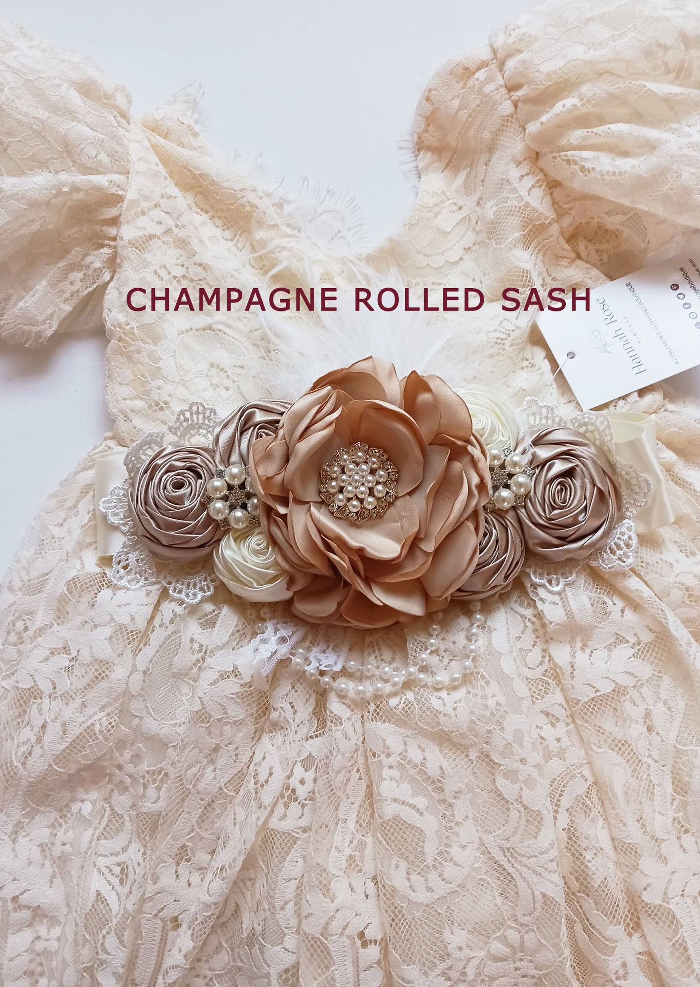 GIRLS - Satin Flower Bridal Sash Belt Rose - Hannah Rose Vintage Boutique