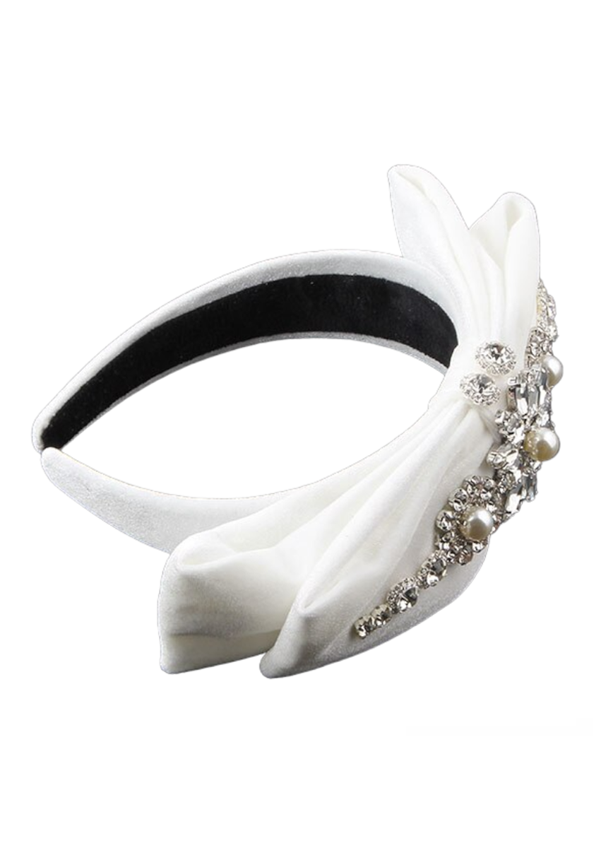 GIRLS - Princess Bow Bejeweled Headband in White - Hannah Rose Vintage Boutique