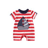 GIRLS - Boys Red Stripe Sailboat Romper - Hannah Rose Vintage Boutique