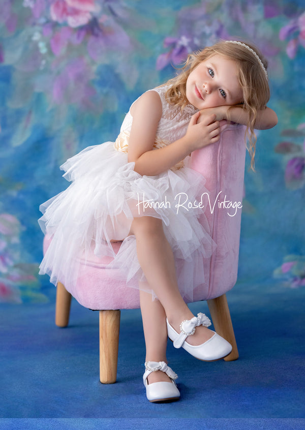 Fairytale White Layered Knee length Flower girl Dress for your Princess Wedding theme