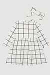 GIRLS - White Windowpane Check Dress with Headband - Hannah Rose Vintage Boutique