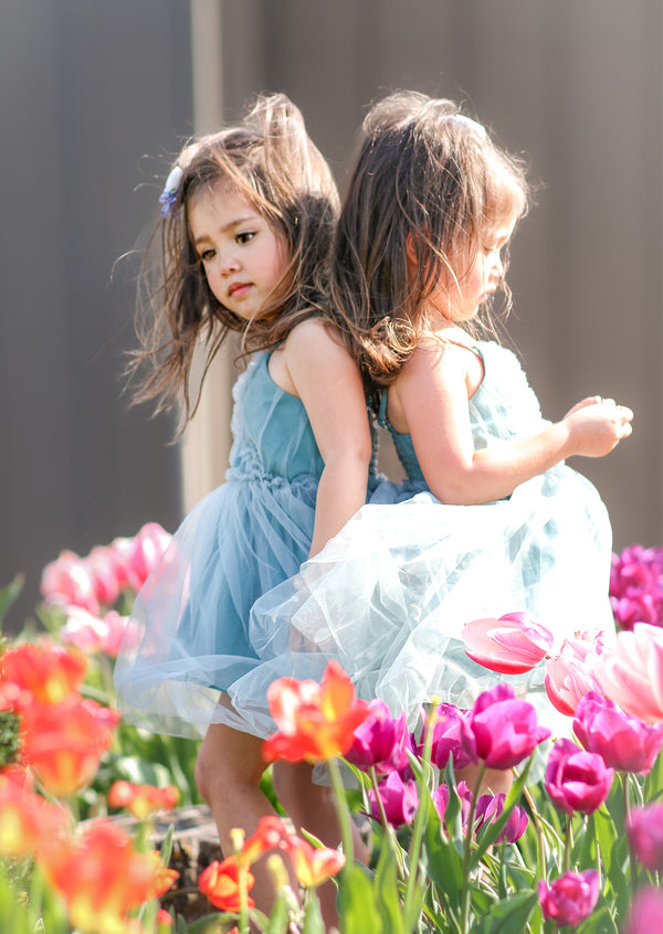 GIRLS - A Little Bit Of Magic Blue Tulle Sundress (With Video) - Hannah Rose Vintage Boutique