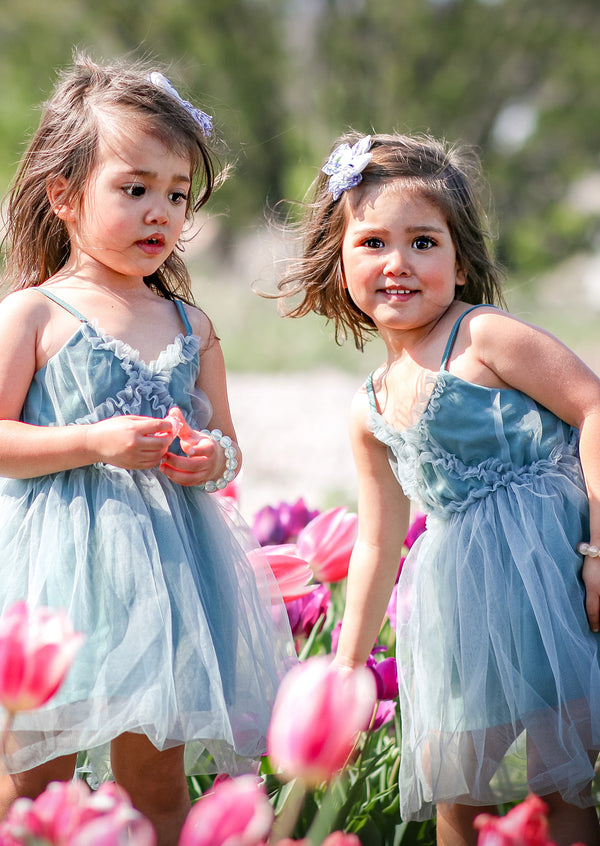 GIRLS - A Little Bit Of Magic Blue Tulle Sundress (With Video) - Hannah Rose Vintage Boutique