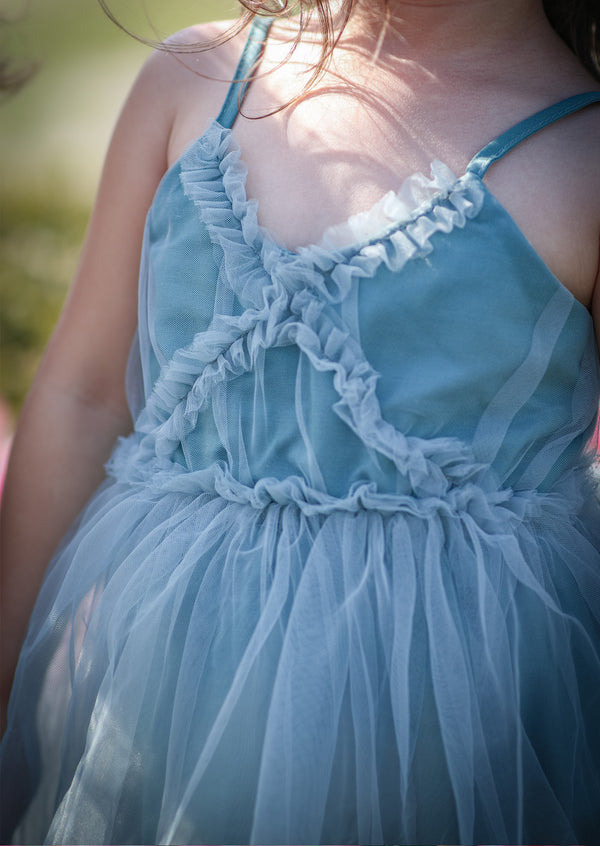 GIRLS - A Little Bit Of Magic Blue Tulle Sundress (With Video) - Hannah Rose Vintage Boutique