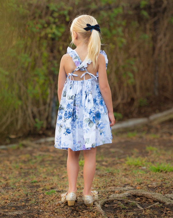 GIRLS - Blue Floral Cotton Dress - Hannah Rose Vintage Boutique