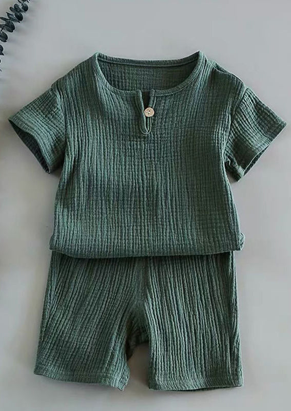 GIRLS - Boys 2 Pc Shorts Set Green - Hannah Rose Vintage Boutique