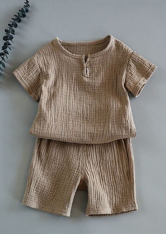 GIRLS - Boys 2 Pc Shorts Set Khaki - Hannah Rose Vintage Boutique