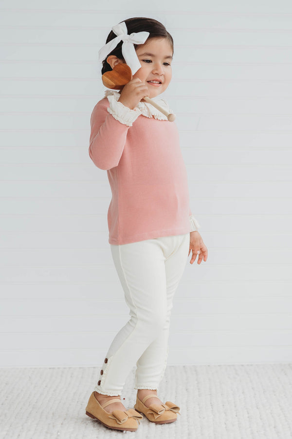 GIRLS - Ruffle Neck Girls Top in Rose - Hannah Rose Vintage Boutique