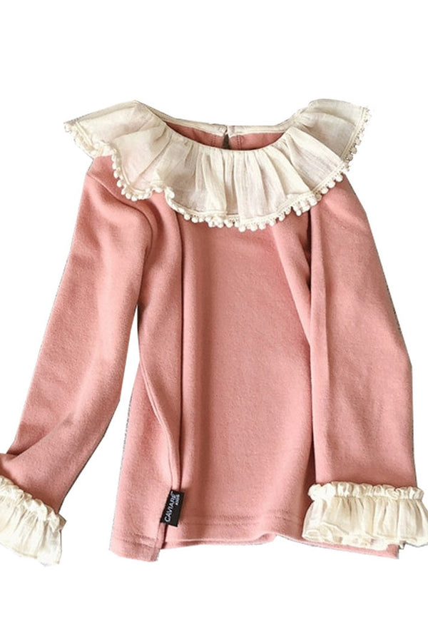 GIRLS - Ruffle Neck Girls Top in Rose - Hannah Rose Vintage Boutique