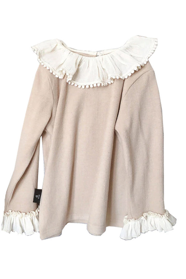 GIRLS - Ruffle Neck Girls Top in Khaki - Hannah Rose Vintage Boutique