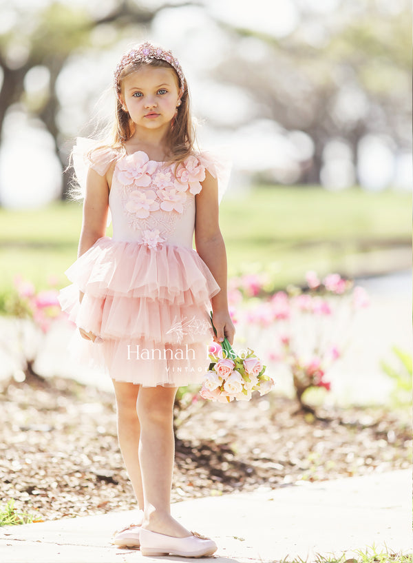 GIRLS - Pink Layered Tulle Birthday Party Dress - Hannah Rose Vintage Boutique