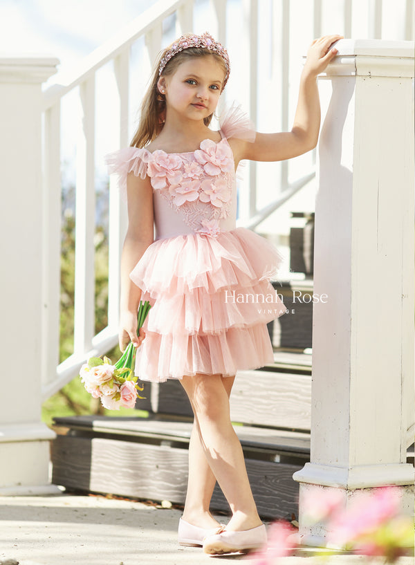 GIRLS - Pink Layered Tulle Birthday Party Dress - Hannah Rose Vintage Boutique