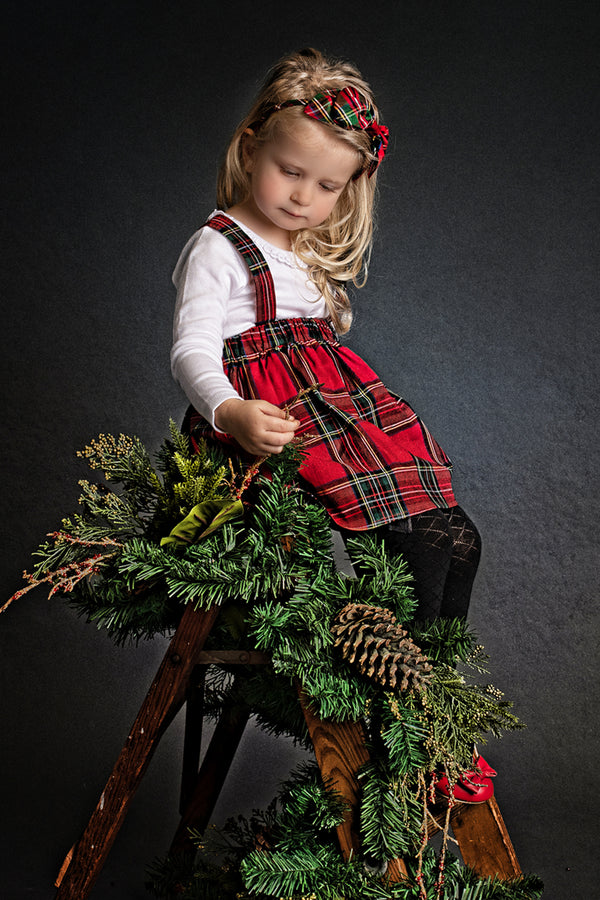 GIRLS - Red Plaid Suspender Skirt - Hannah Rose Vintage Boutique