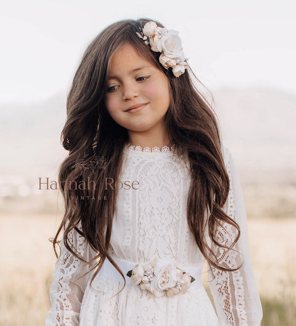 Ivory rose sash and headband set