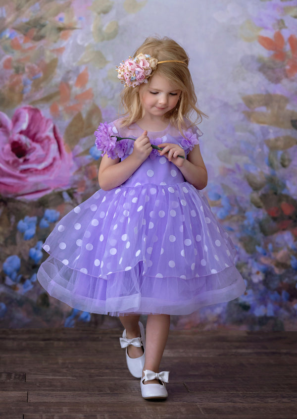 GIRLS - Purple Dot Princess Party Dress - Hannah Rose Vintage Boutique