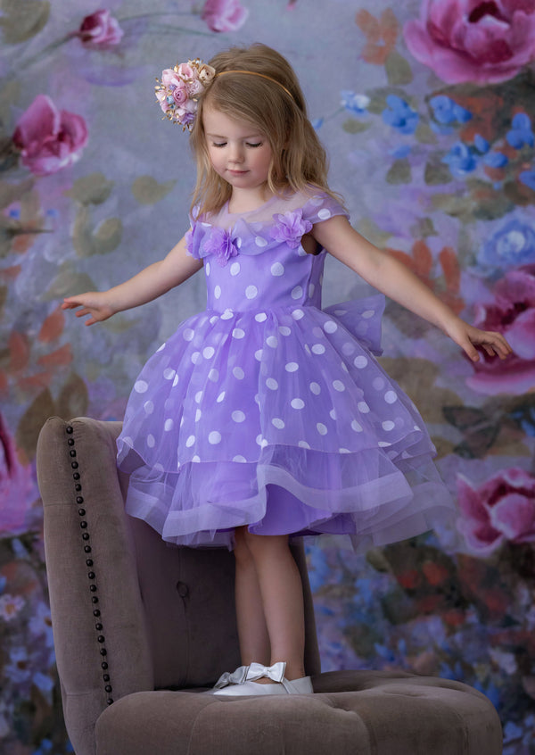 GIRLS - Purple Dot Princess Party Dress - Hannah Rose Vintage Boutique