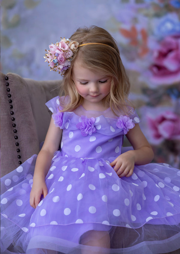 GIRLS - Purple Dot Princess Party Dress - Hannah Rose Vintage Boutique