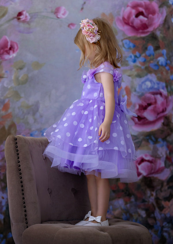 GIRLS - Purple Dot Princess Party Dress - Hannah Rose Vintage Boutique