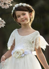 GIRLS - White Flower Bridal Sash - Hannah Rose Vintage Boutique