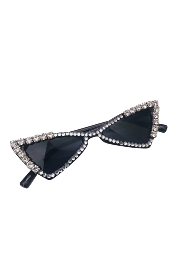 GIRLS - Black Triangle Rhinestone Kids Sunglasses - Hannah Rose Vintage Boutique