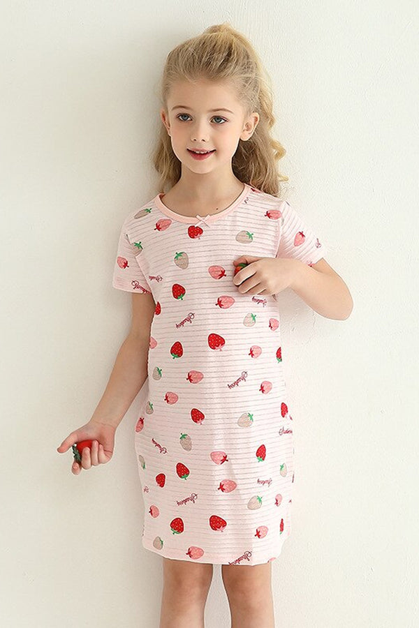 GIRLS - Girls Tossed Strawberries Night Gown - Hannah Rose Vintage Boutique