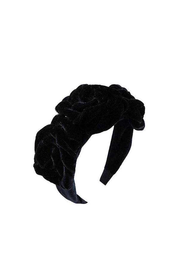 GIRLS - Velvet Rosette Headband Black - Hannah Rose Vintage Boutique